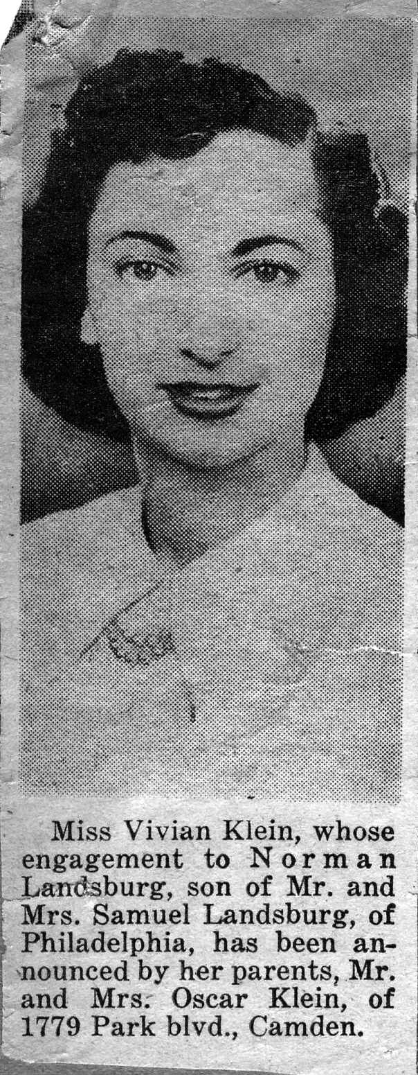 Vivian Klein, 1779 Park Boulevard, engagement announcement, 1950