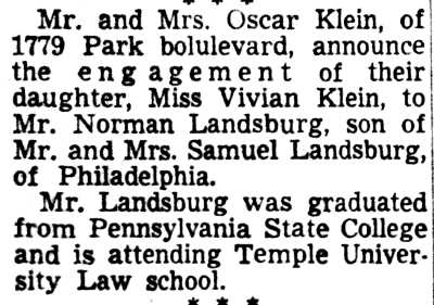 Oscar Klein family, 1779 Park Boulevard, Camden Courier-Post, March 24, 1950