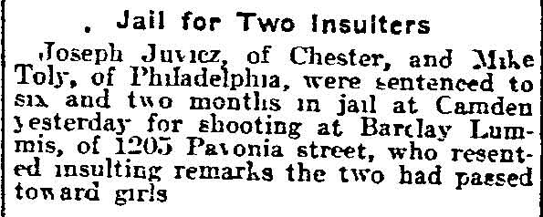 Jail for Two Insulters, Philadelphia Inquirer, December 19, 1916
