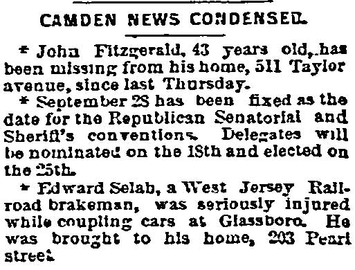 Camden News Condensed - Philadelphia Inquirer, August 30, 1893