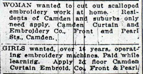 Camden Curtain and Embroidery Company, 1908, Philadelphia Inquirer