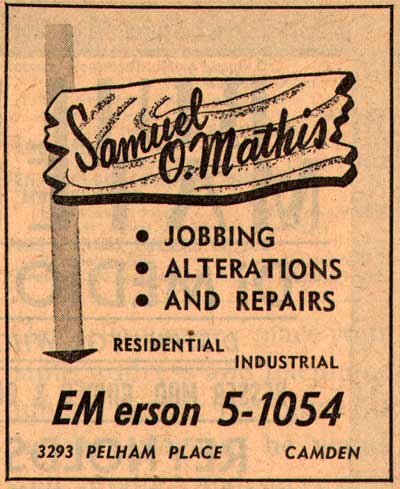 Samuel O. Mathis, Contractor, 3293 Pelham Place, 1955 Yellow Pages ad