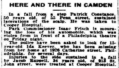 Here and There in Camden - Philadelphia Inquirer, December 29, 1918