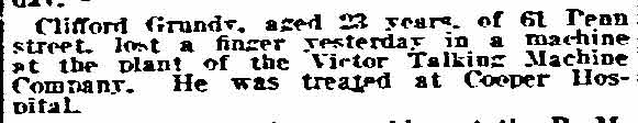 Clifford Grundy loses a finger - June 17, 1918