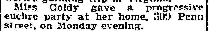 Miss Goldy euchre party - January 6, 1895
