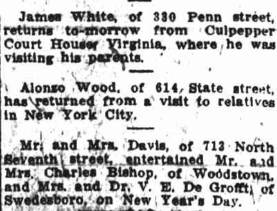 Here and there: James White, Alonzo Wood, Mr. and Mrs. Davis - January 2, 1914