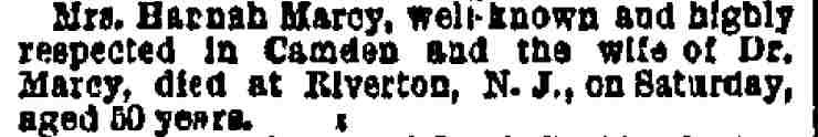 Mrs. Hannah Marcy - January 16, 1888