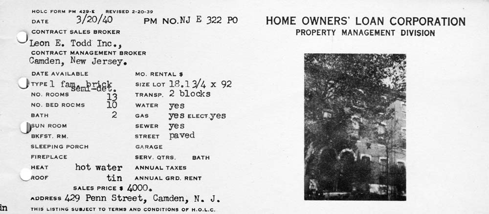 Property listing for 429 Penn Street - March 20, 1940