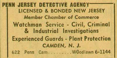 622 Penn Street, Penn Jersey Detective Agency, New Jersey Bell Telephone Directory Yellow Pages, 1955