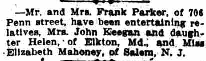 Parkers entertain relatives - January 25, 1915