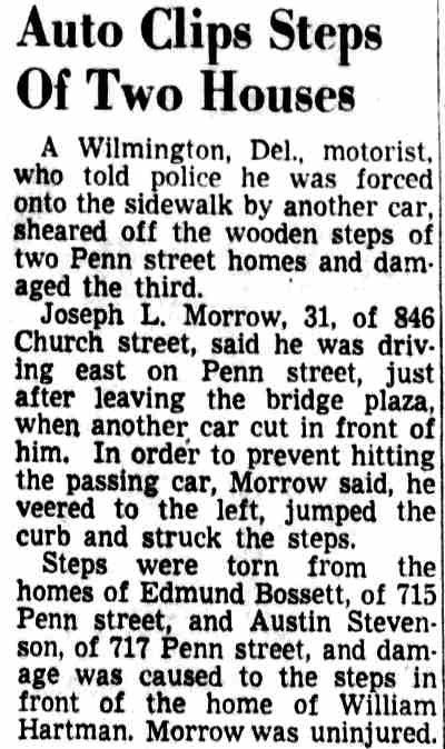 Auto Clips Steps of Two Houses - April 2, 1952