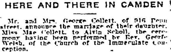 Collett–Scholl marriage - February 9, 1917