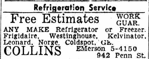 Collins Refrigeration Service - November 25, 1955