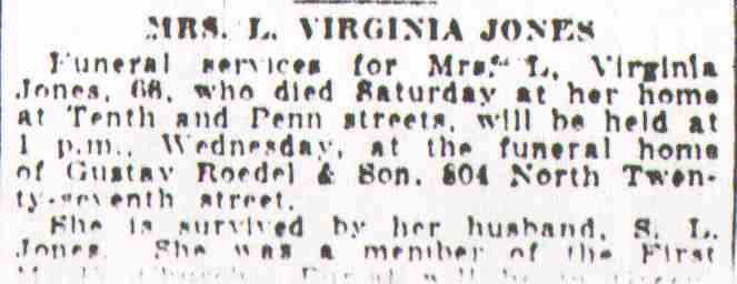 Mrs. L. Virginia Jones - August 25, 1931