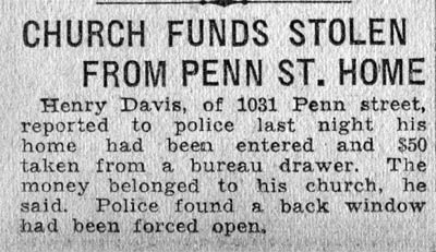Church Funds Stolen from Penn St. Home - August 12, 1933