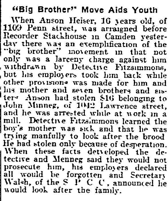 "Big Brother" Move Aids Youth - March 17, 1916