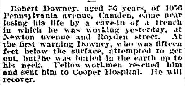 Philadelphia Inquirer, July 29, 1906 — Robert Downey Cave-In
