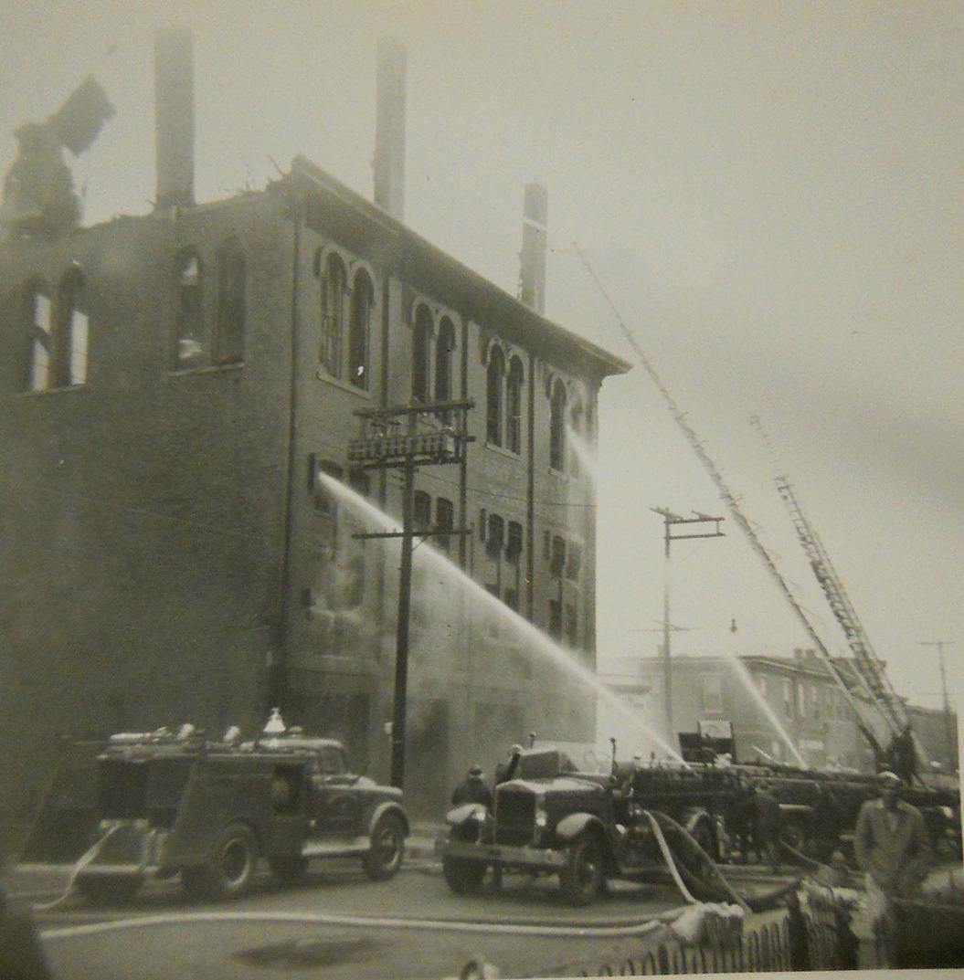Wildey Hall fire, October 27, 1956, photo by Bob Bartosz