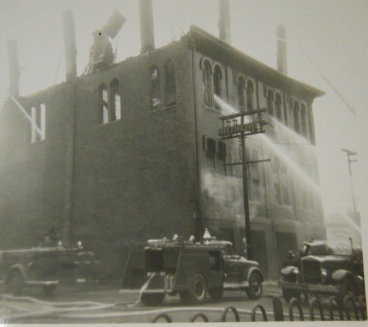 Wildey Hall fire, October 27, 1956, photo by Bob Bartosz