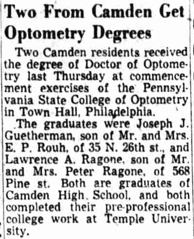 35 North 26th Street — E.P. Rouh, Dr. Joseph J. Guetherman, Camden Courier-Post, June 17, 1953
