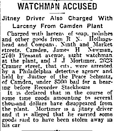Watchman Accused — Philadelphia Inquirer, October 22, 1915