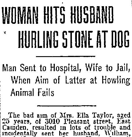 Woman Hits Husband Hurling Stone at Dog — Philadelphia Inquirer, September 15, 1915