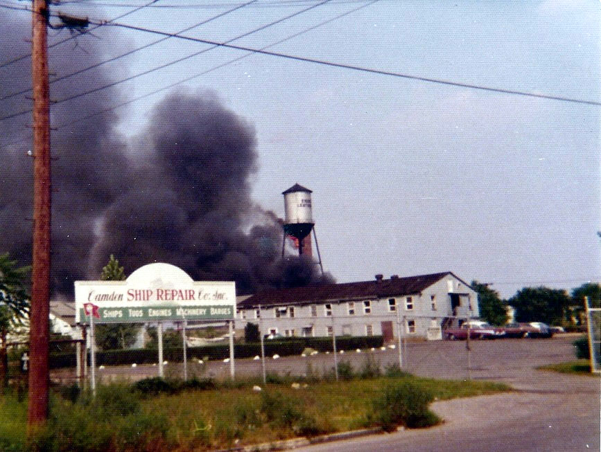 Camden Ship Repair fire, northeast corner of Point and Erie Streets, 1960s-1970s
