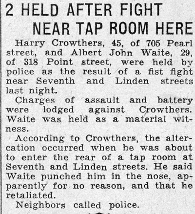 2 Held After Fight Near Tap Room Here, Camden Courier-Post, February 28, 1936