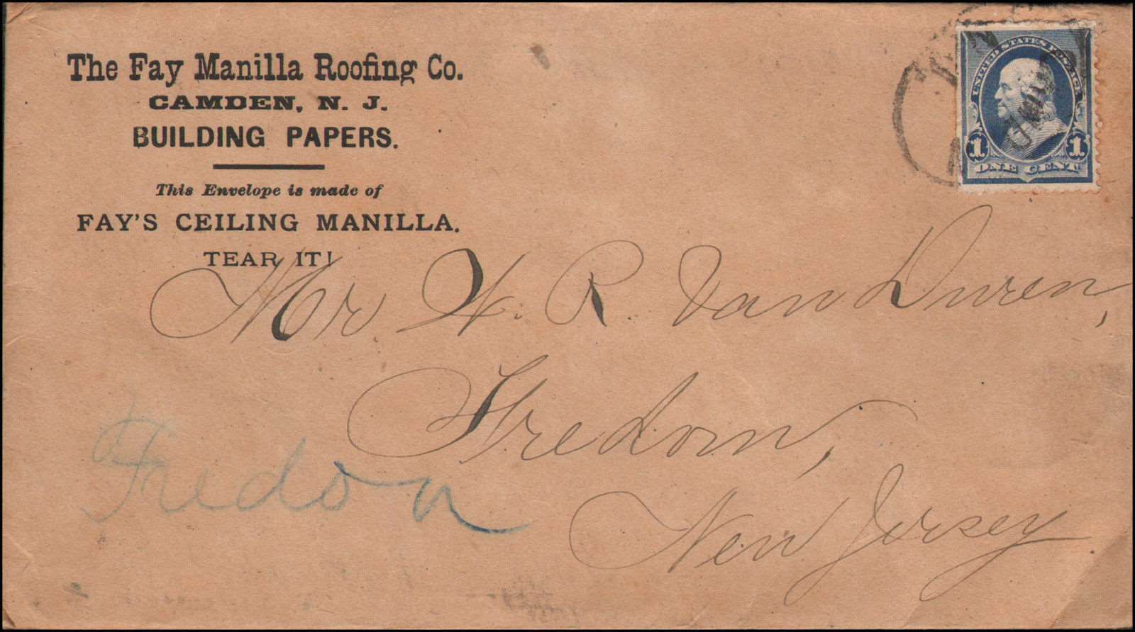Fay Manila Roofing Company, 516-520 Point Street, 1895 envelope return address