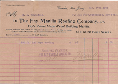 Fay Manila Roofing Company, 516-520 Point Street, invoice dated December 17, 1901