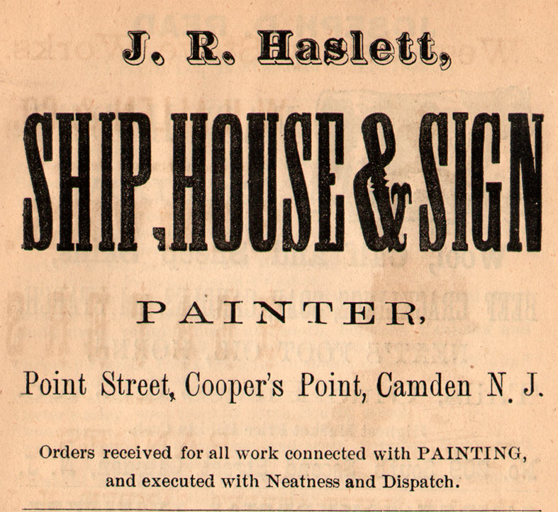 Point and Erie Streets, northeast corner, 1872, John R. Haslett, 1872 Camden City Directory