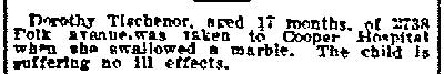 Dorothy Tischenor notice — Philadelphia Inquirer, March 28, 1915