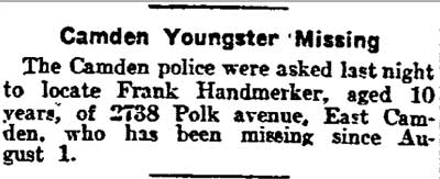 Camden Youngster Missing — Philadelphia Inquirer, August 8, 1905