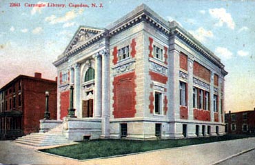 Postcard of the Carnegie Library at Broadway and Line Street