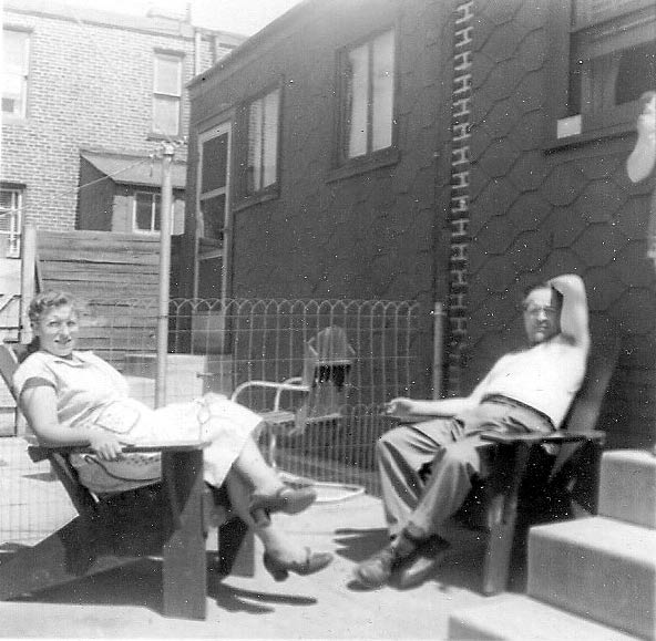 Nettie and Tony Narciso in the backyard of 1011 Princess Avenue, 1952