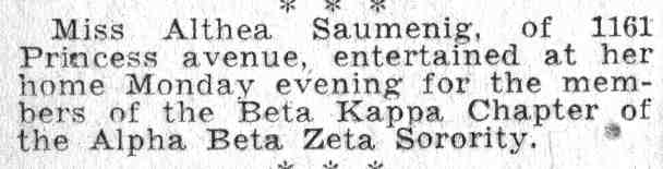 Miss Althea Saumenig entertains Beta Kappa Chapter — Camden Courier-Post, June 8, 1932