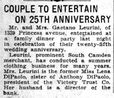 Gaetano Leurini 25th anniversary — Camden Courier-Post, June 4, 1932