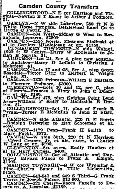 Camden County Transfers, Philadelphia Inquirer, November 11, 1914