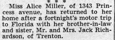 Miss Alice Miller returns from Florida — Camden Courier-Post, February 28, 1938