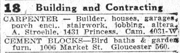A. Stroehle builder/carpenter Yellow Pages ad — Camden Courier-Post, June 7, 1932