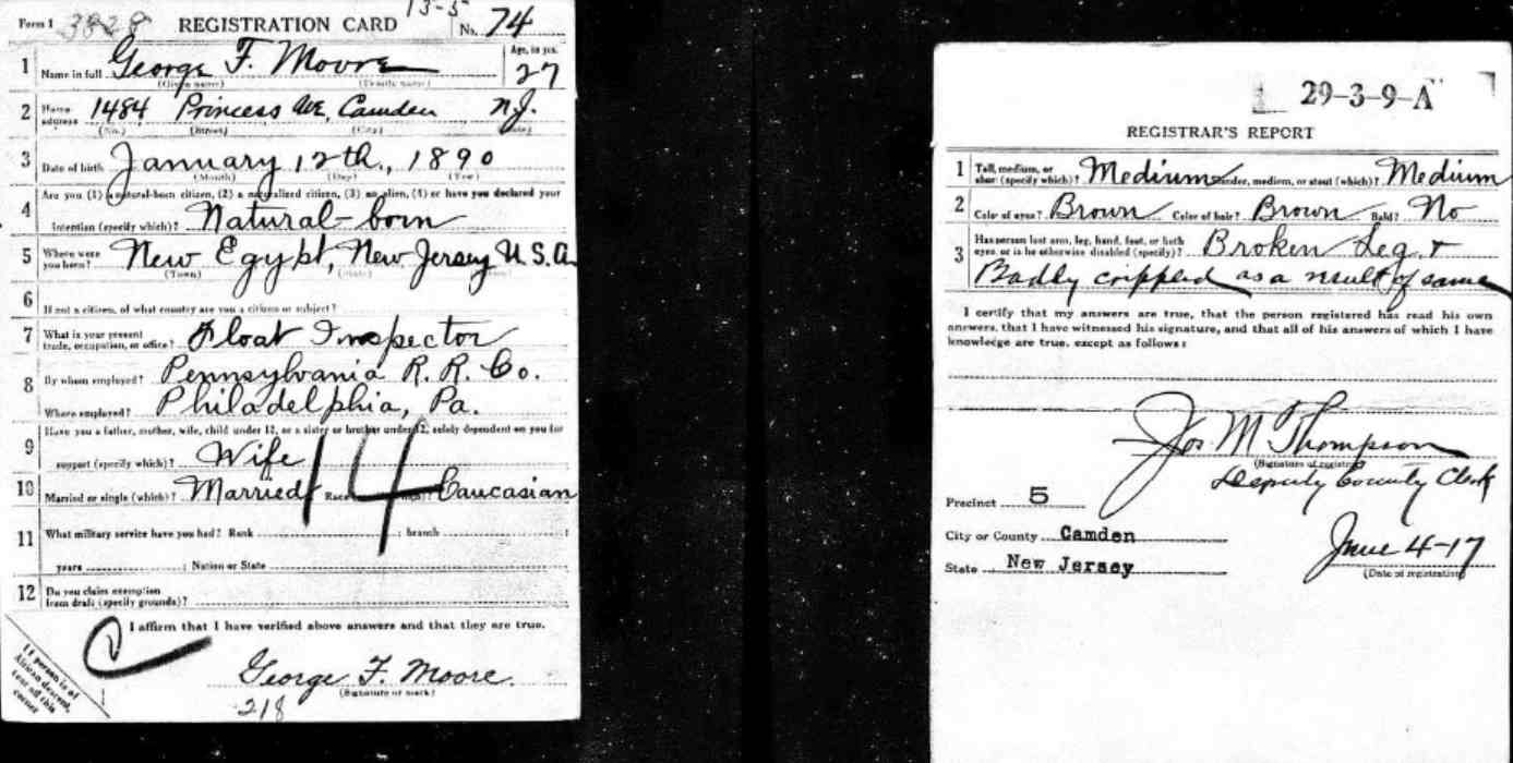 George F. Moore World War I Draft Card, 1484 Princess Avenue