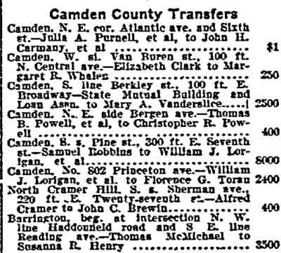 Philadelphia Inquirer, October 30, 1902 — Camden County Transfers