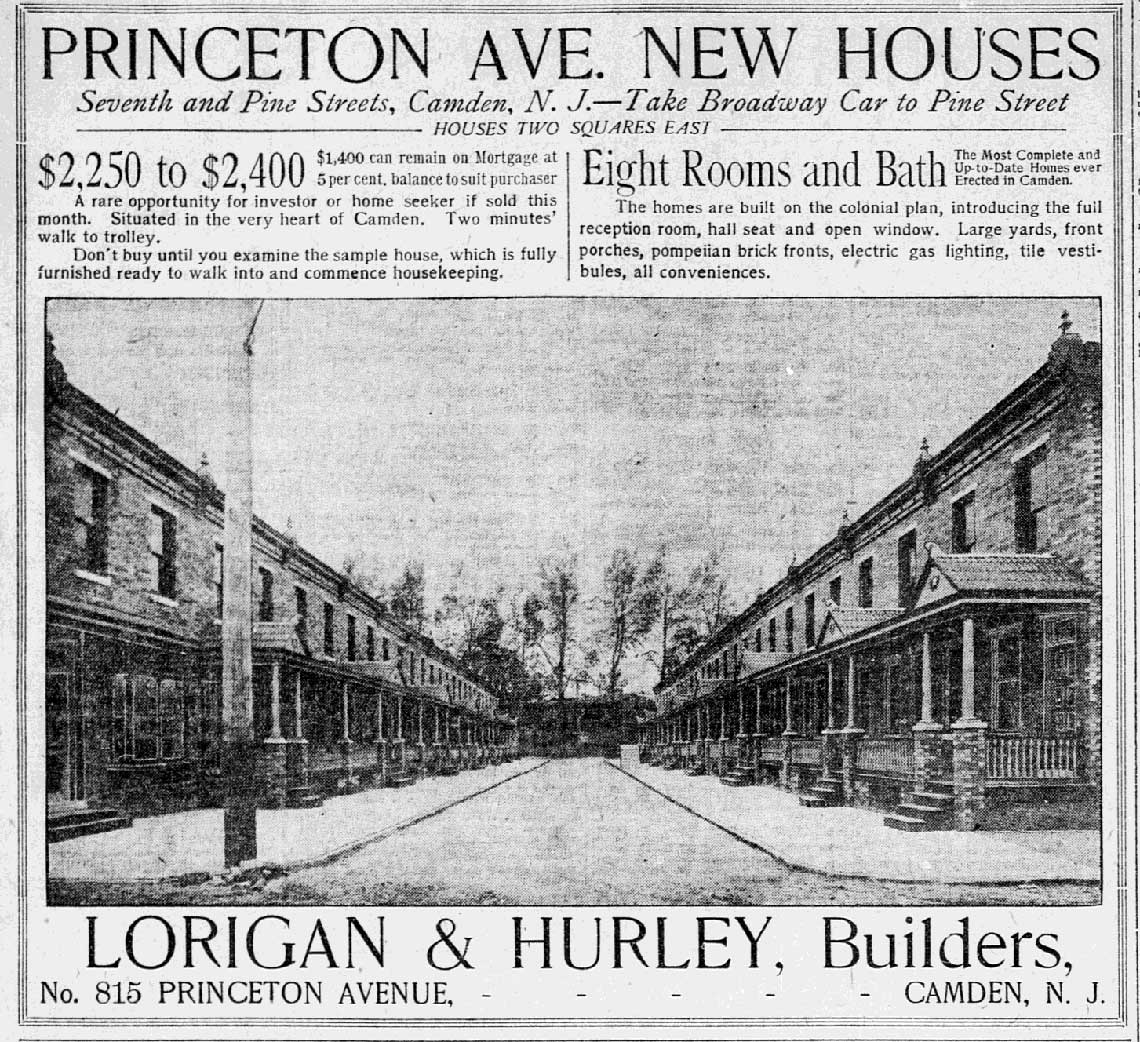 Philadelphia Inquirer, May 11, 1902 — Princeton Ave. New Houses advertisement by Lorigan & Hurley