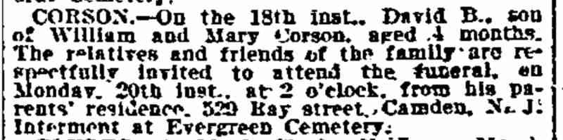Corson — Death Notice — Philadelphia Inquirer, March 19, 1899