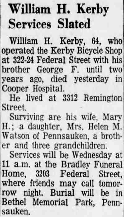 William H. Kerby Services Slated, Camden Courier-Post, January 22, 1968