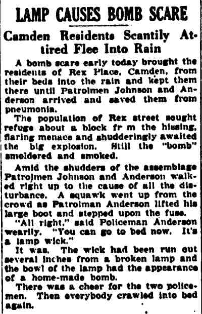 Lamp Causes Bomb Scare — Philadelphia Evening Public Ledger, March 1, 1919