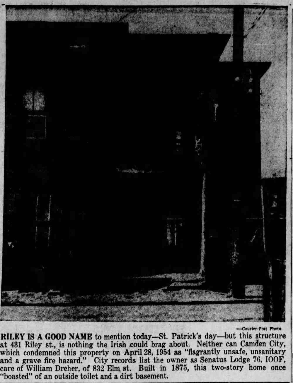 431 Riley Street, condemned by Camden City on April 28, 1954