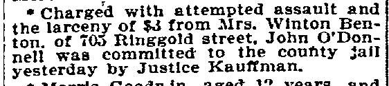 Philadelphia Inquirer, February 12, 1897 — assault and larceny at Ringgold Street