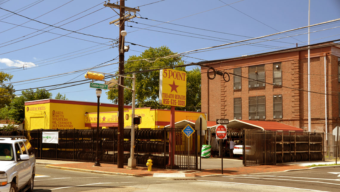 Southwest corner of River Avenue and Cambridge Avenue, seen from northeast corner, August 22, 2011