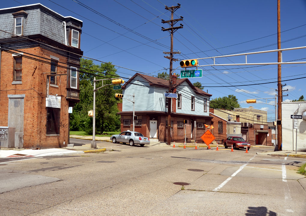 Northwest corner of River Avenue and North 27th Street, seen from southeast corner of Cambridge Avenue and River Avenue, August 22, 2011